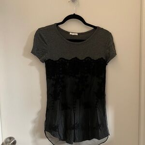 Maurices Gray Top with Black Lace Overlay
